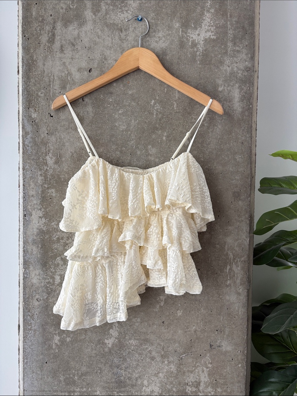 Asymmetric Cream Lace Ruffle Cami Top